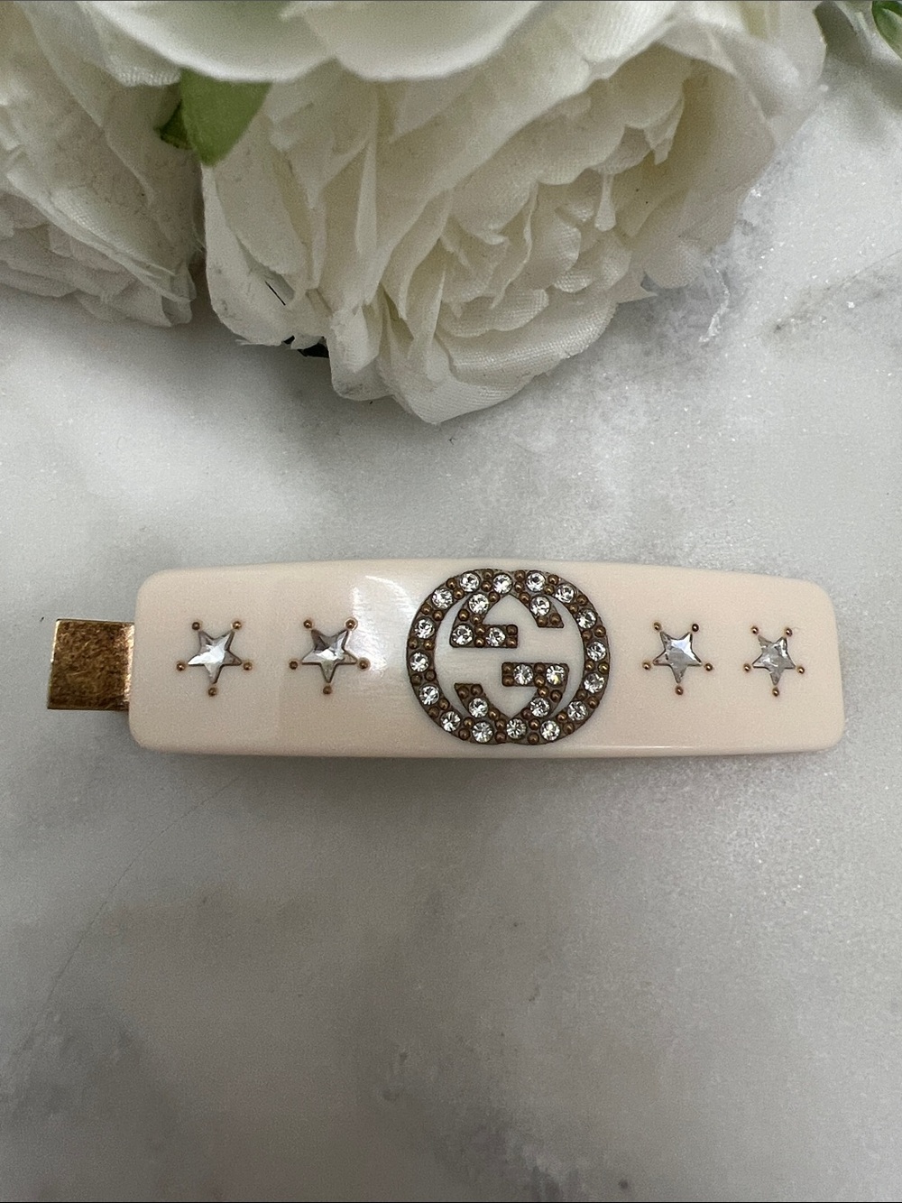 Gucci Ivory Crystal Interlocking-G Logo Hair Clip